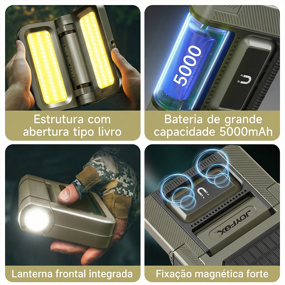 Luminária Lanterna De Trabalho Led Recarregável Solar Ímã Forte 5000mAh Joyfox Portátil