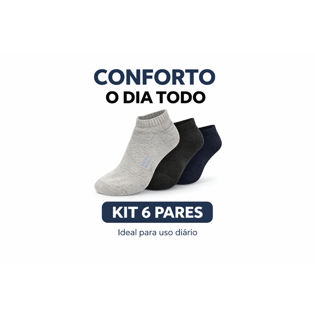 Meia Masculina Kit 6 Pares Esportiva Algodão Cano Curto Confortável Academia Trabalho Antiodor