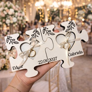 Porta Aliança Romântico com Nomes – Estilo Quebra-Cabeça Rústico Country Personalizado em Oferta na Shopee