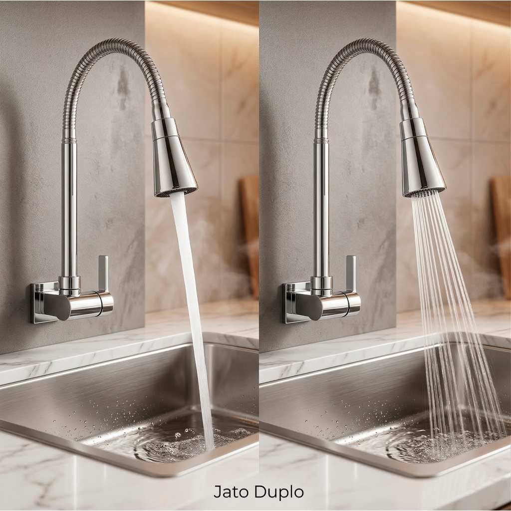 Torneira Gourmet Flexível Jato Duplo Cozinha Luxo Cromada Aço Inox Parede em Oferta na Shopee