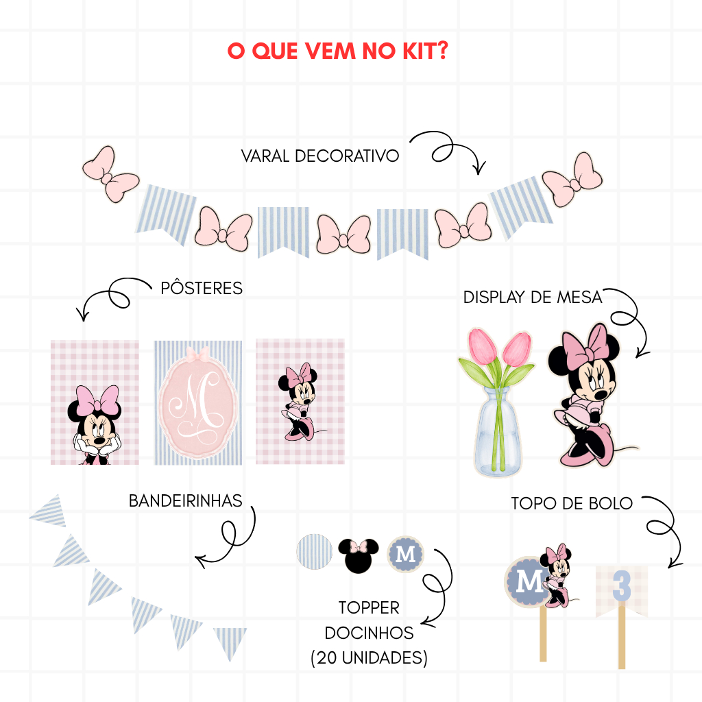 Detalhes do Kit Festa Minnie Rosa Só um Bolinho Personalizado Papel Matte 180g Mesversário Aniversário Clean