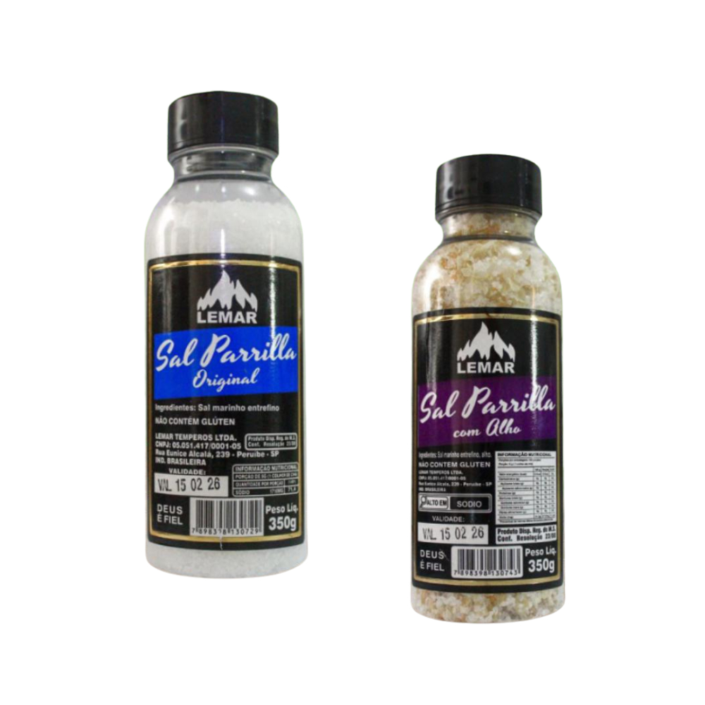KIT 2 SAIS DE PARRILLA LEMAR ORIGINAL E ALHO 350G CADA PARA CHURRASCO VALIDADE 2027