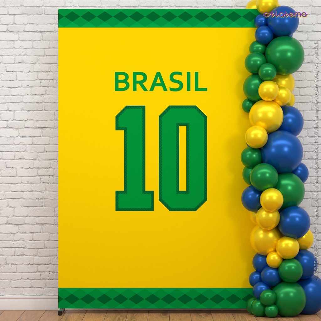 Painel de Festa Retangular Copa Futebol Brasil Hexa 2026 Decoração 1,50x2,20m Su