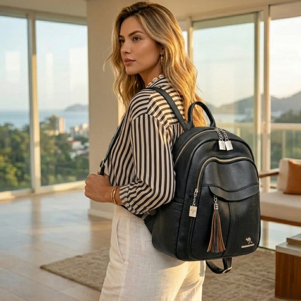 Mochila Feminina Couro Sintético Moderna Elegante Casual Trabalho Faculdade