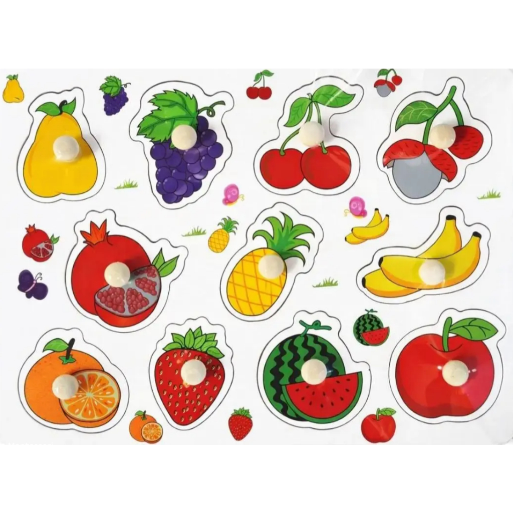 Jogo de Encaixe Frutinhas Pinos de Madeira Brinquedo Educativo Didático