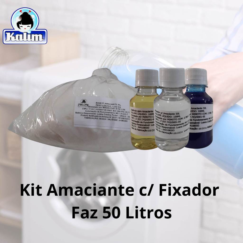 Kit Fabricação Base Amaciante Faz 50 Litros Com Essência, Corante E Fixador