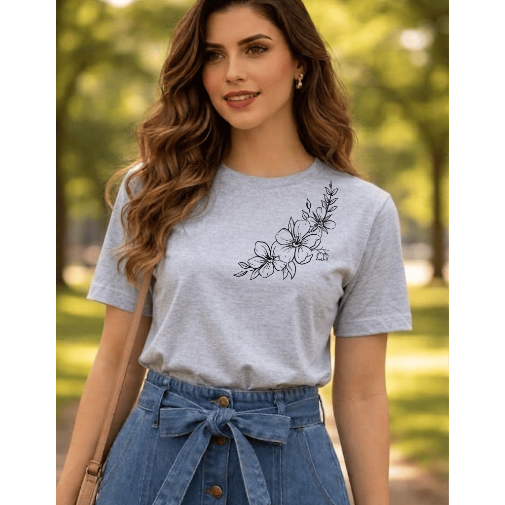Camiseta Feminina Flores T-Shirt 100% Algodão  Ótimo Custo Benefício