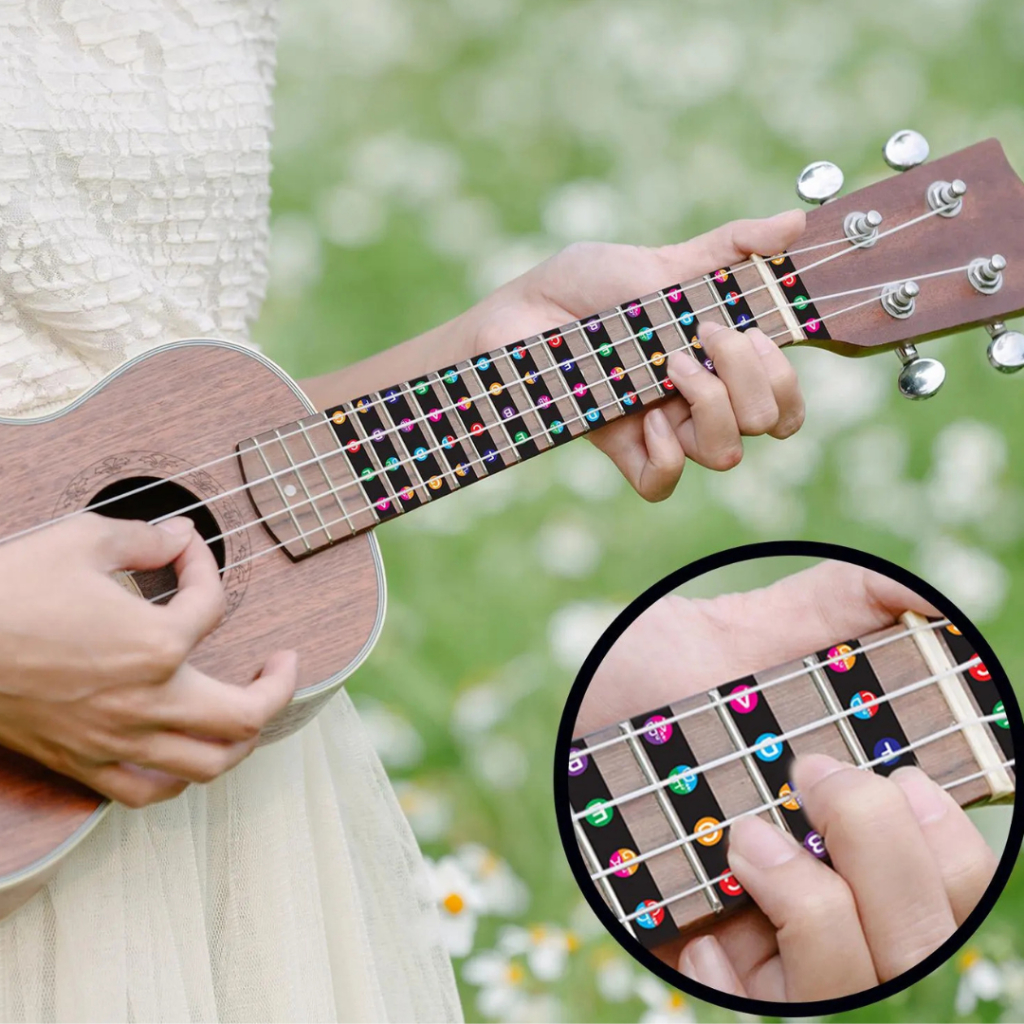 Adesivo Aprenda Fácil Escala  Notas e Nomes de Notas para Ukulele para Iniciantes, Autocolantes Recorte e Cole