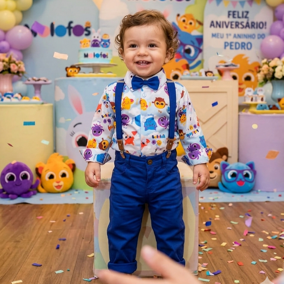 Roupa Bolofofos Menino Bebê Conjunto Manga Longa Camisa Comprida Calça Suspensório Inverno
