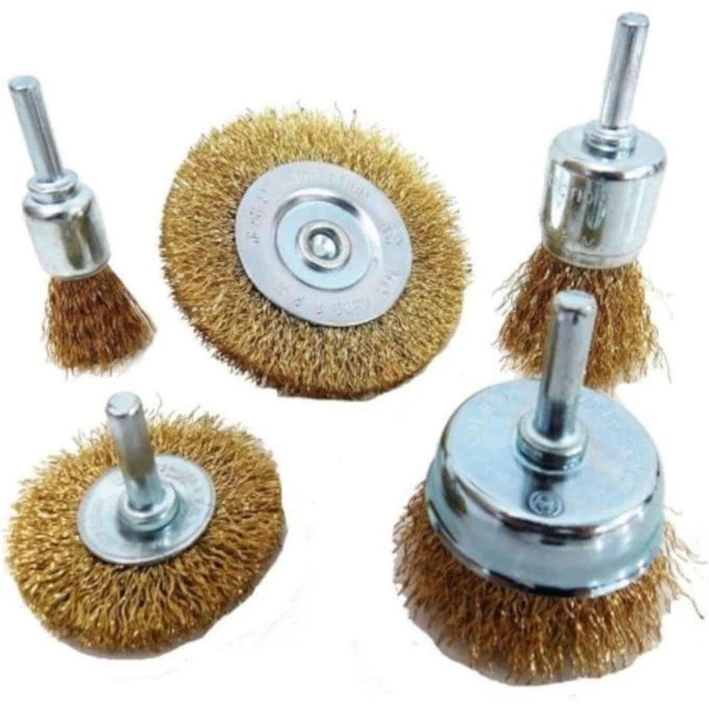 Kit 5 Escovas de Aço Circular para Furadeira Esmerilhadeira Parafusadeira Limpeza Ferrugem Polimento Haste Rotativa