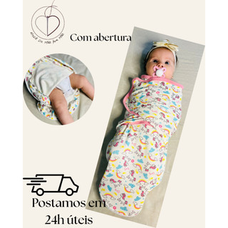 Swaddle com Abertura para Troca de Fralda em Zíper Charutinho Pronto Recém Nascido Casulo para Bebê