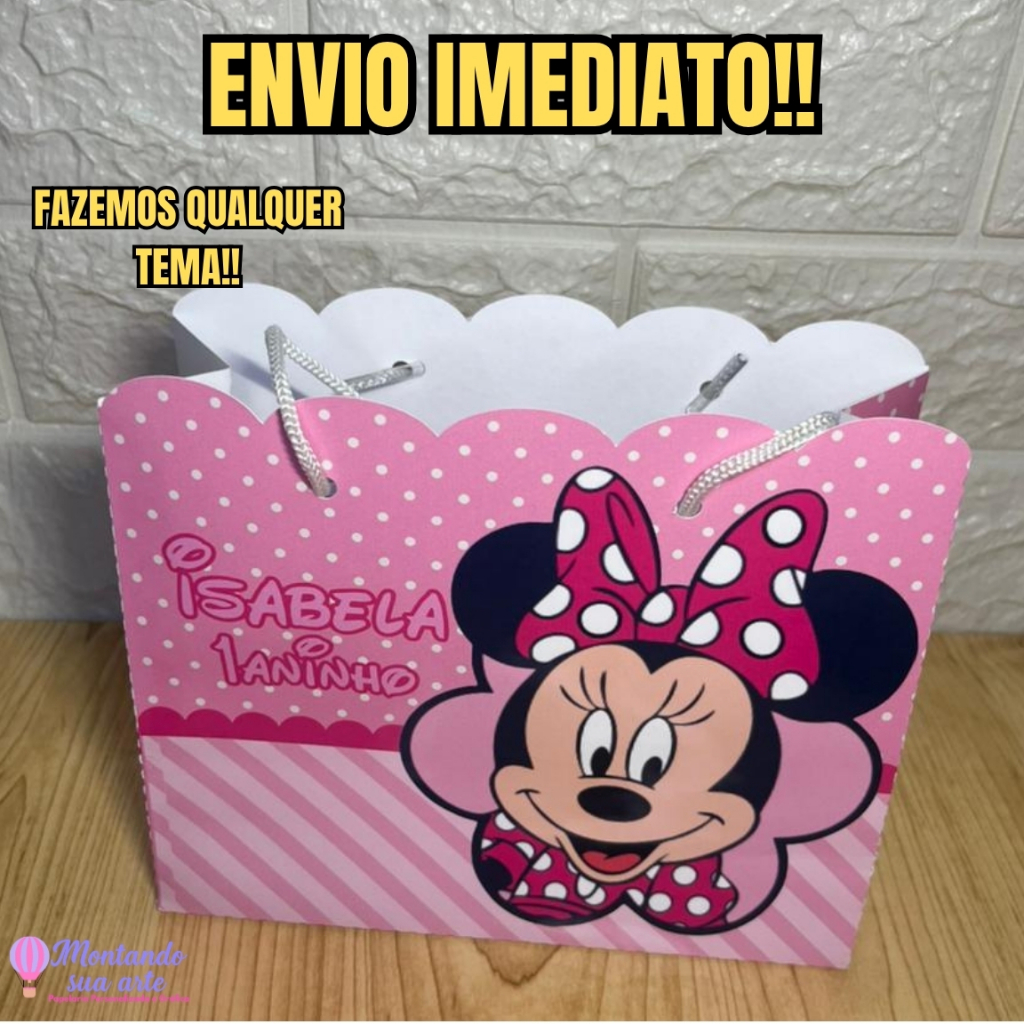 10/15/20 Sacolinhas Personalizada Minnie Rosa  – Lembrancinha Festa Infantil - ENVIO RÁPIDO FAZEMOS QUALQUER TEMA