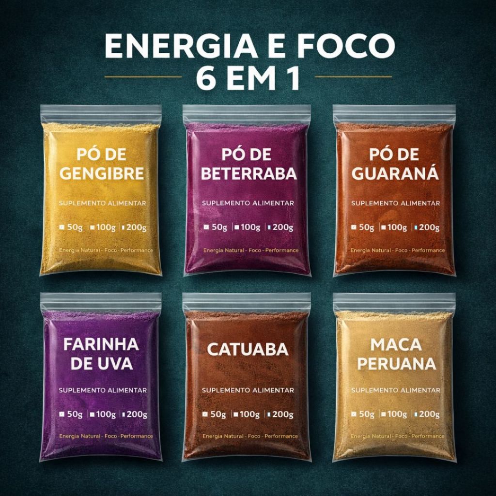 Pré Treino Natural 6 Itens Energético Mistura Bebida Pó - Beterraba Gengibre Guaraná Uva ...