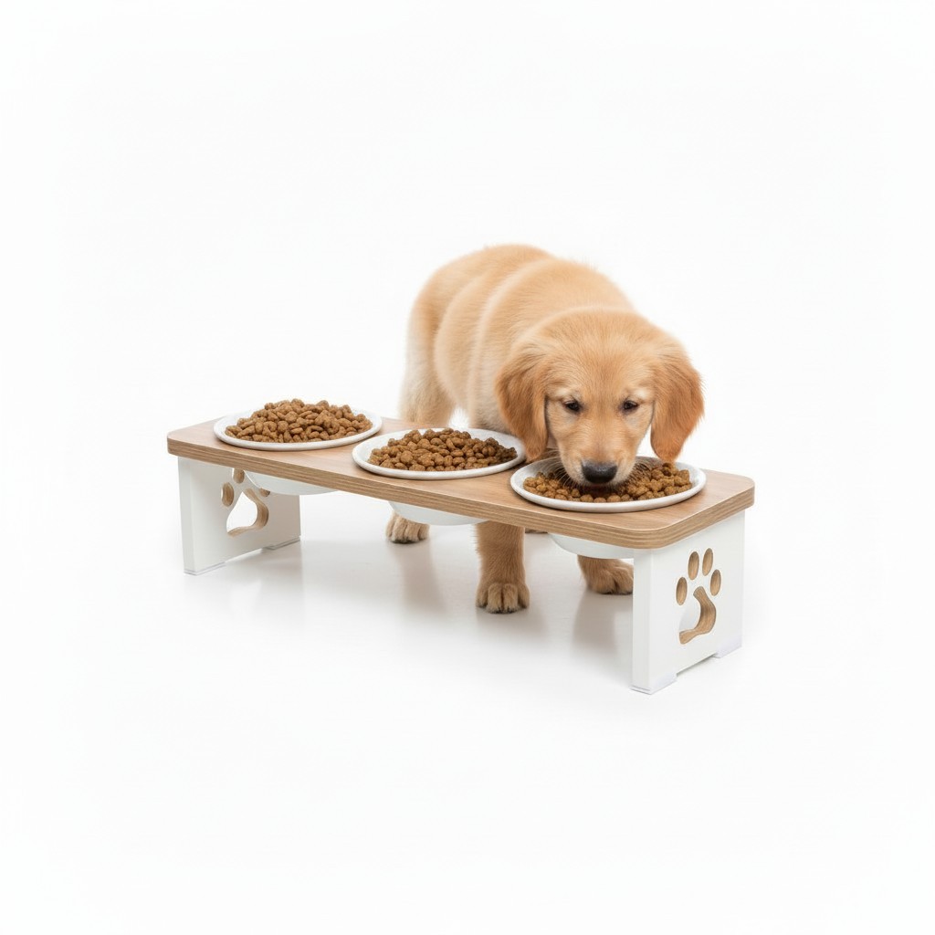 Comedouro Bebedouro Elevado Inclinado CACHORRO TRIPLO Pet MDF