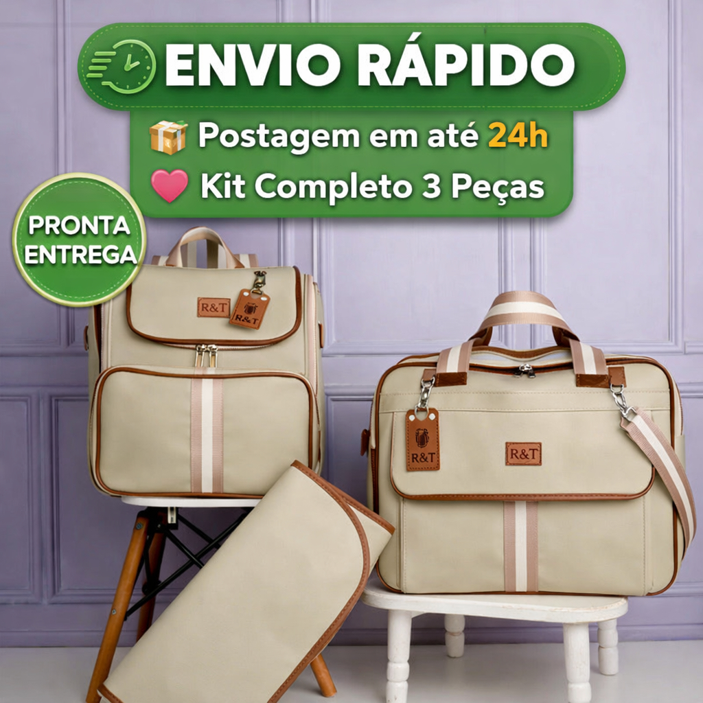 Kit Bolsa Maternidade Completa 3 Peças – Mala + Mochila + Trocador Impermeável Térmica Envio Rápido