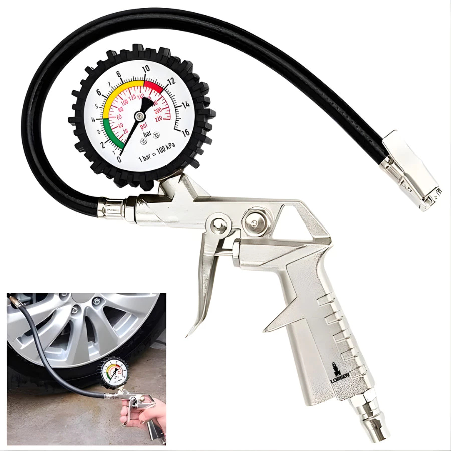 Mini Compressor de Ar Calibrador de Pneus Pneumático Com Manômetro Bico Forte Encher  Bike Car