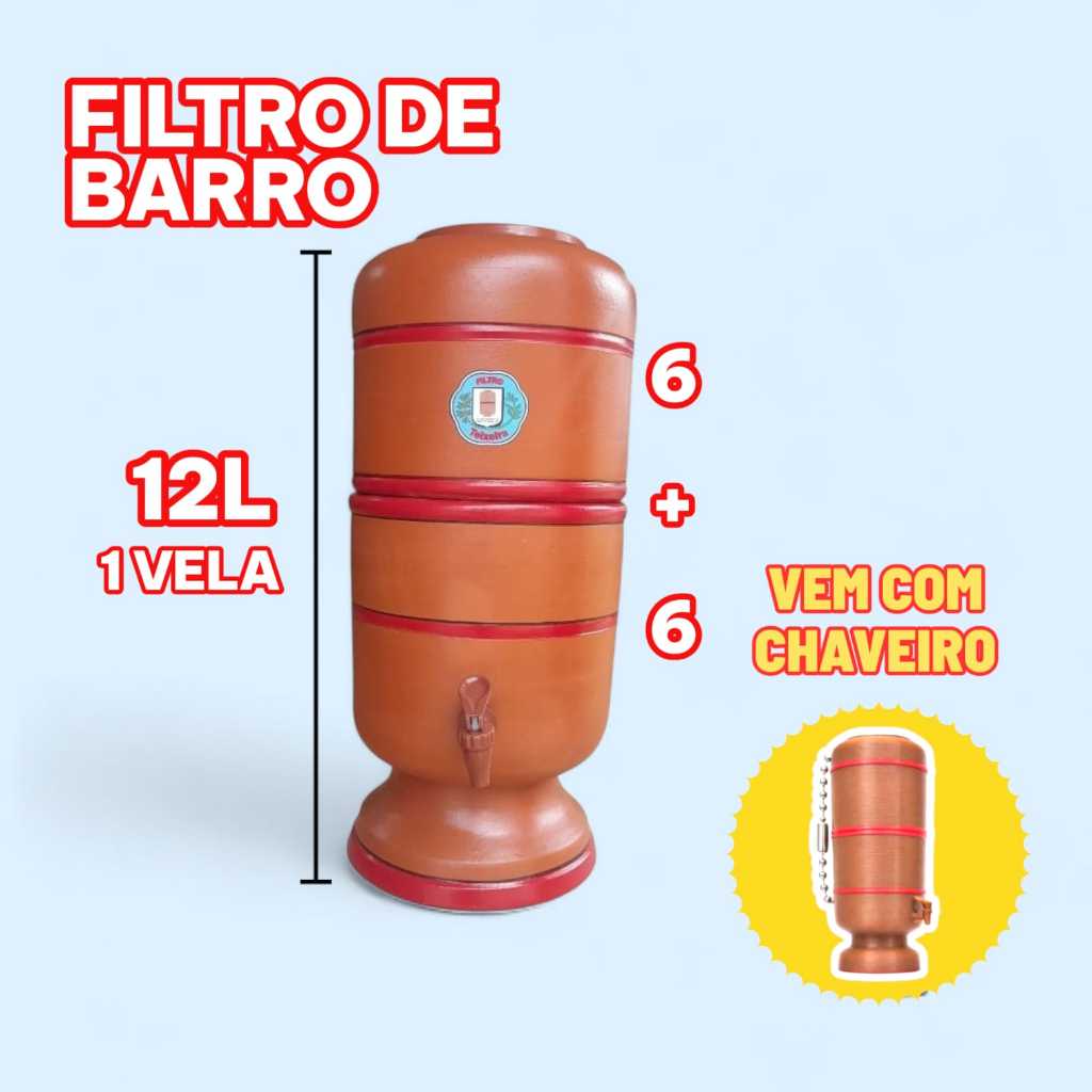 Filtro de Água de Barro 12 litros com Vela de carvão ativado+Boia .