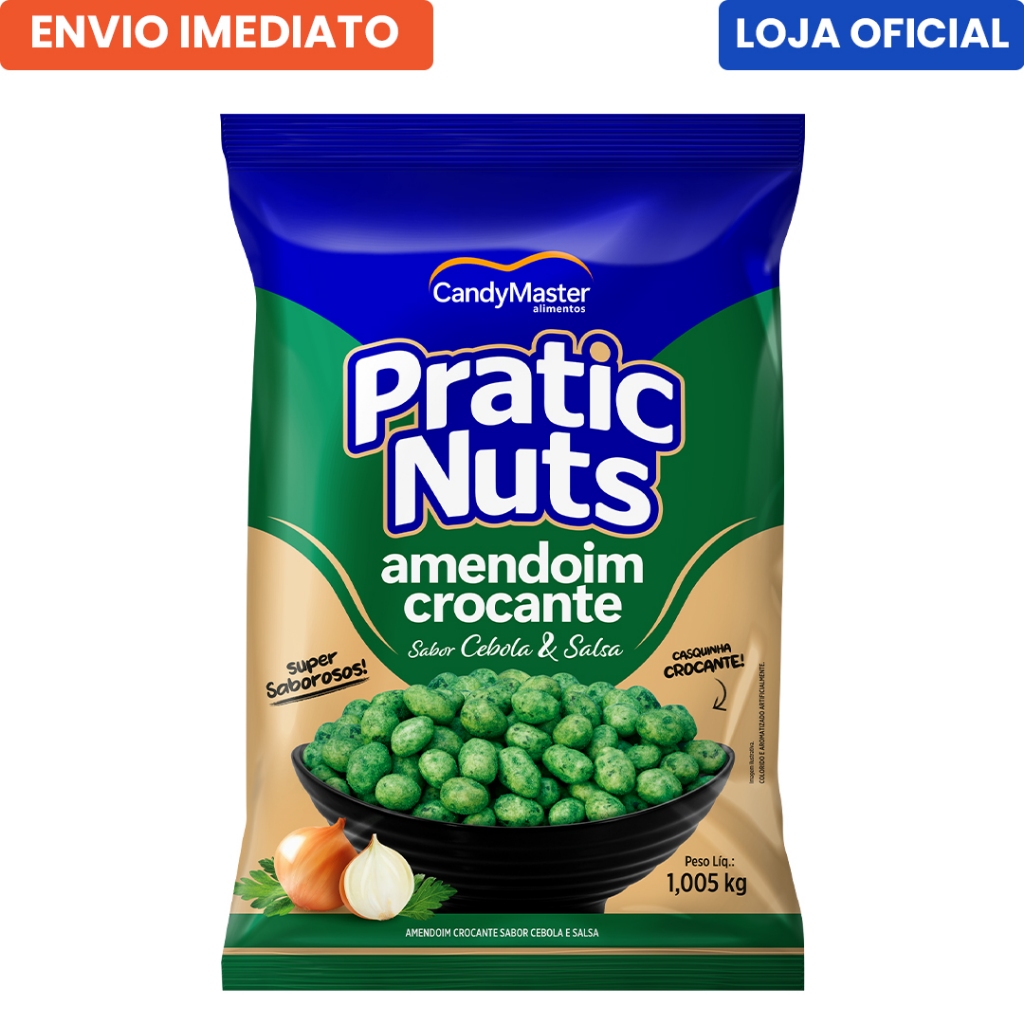 Amendoim Crocante Pratic Nuts Sabor Cebola e Salsa 1,005 Kg em Oferta na Shopee