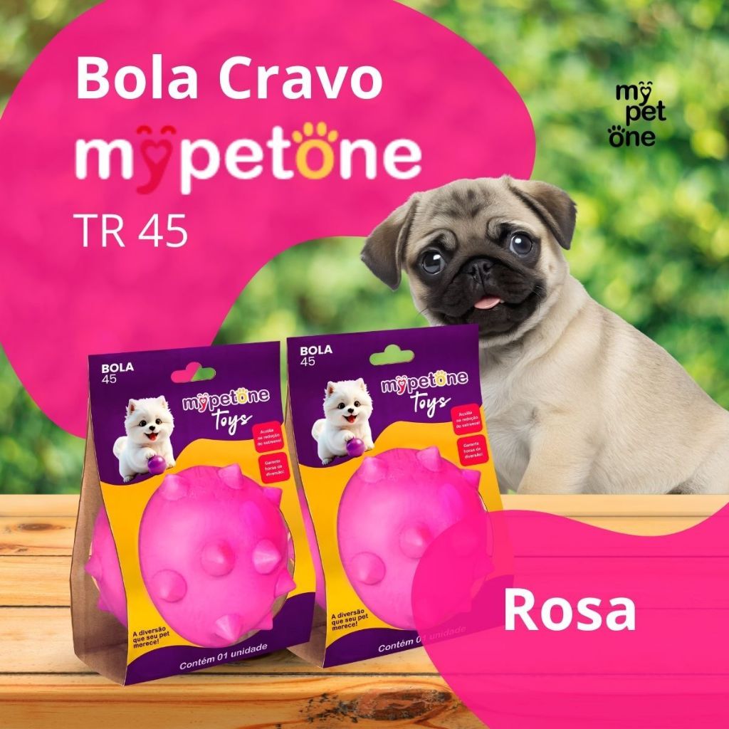 2 Bola Cravo Maciça Brinquedo Resistente para Cachorros 4,5cm - Mypetone - Rosa