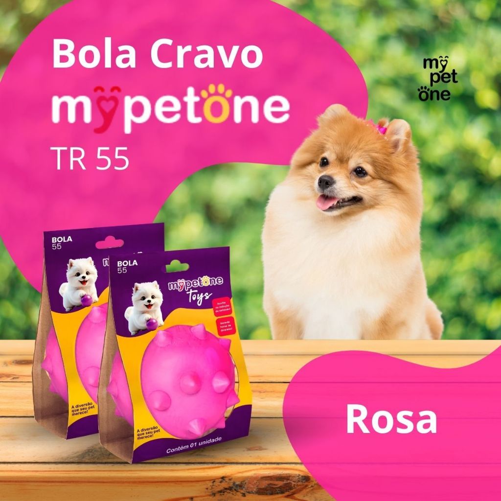 2 Bola Cravo Maciça Brinquedo Resistente para Cachorros 5,5cm - Mypetone - Rosa