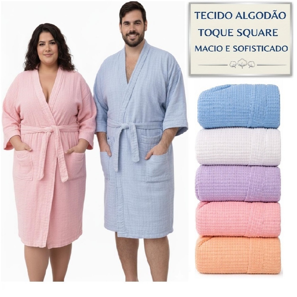 Roupão Plus Size GG, 3G e 4G Algodão Premium Toque Square Unissex Macio Confortável Banheiro Piscina