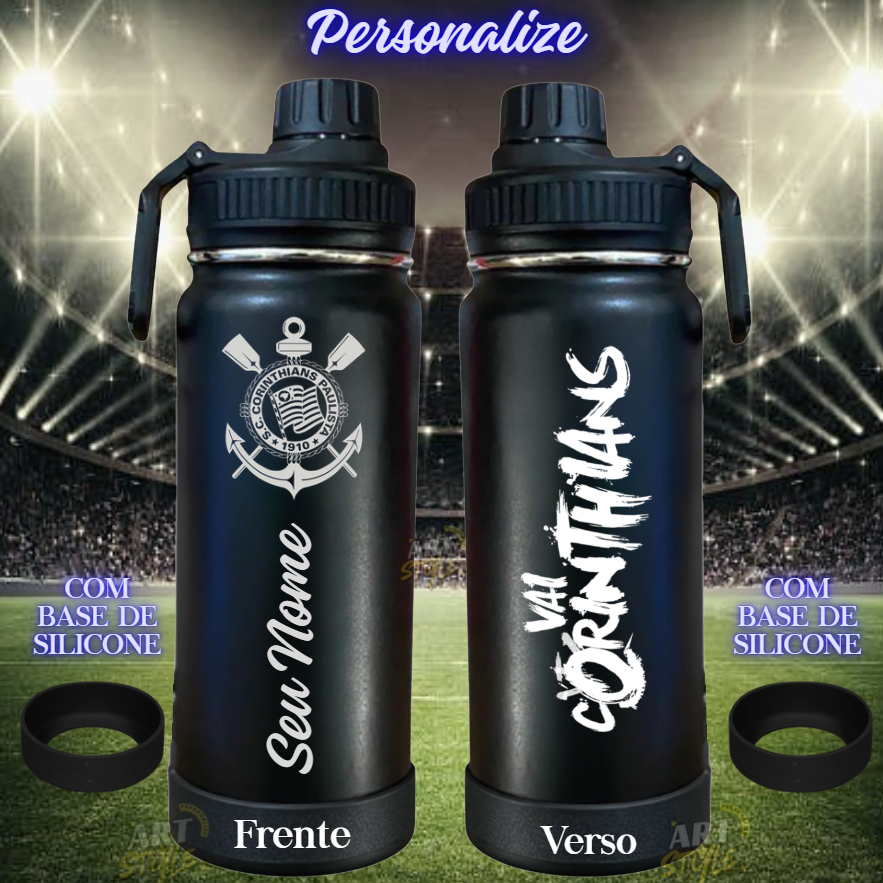 Garrafa Termica Personalizada Com base de Silicone, aço Inox para Academia, Escola, Trabalho 800ml