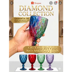 Kit Taça 2 Unds Diamond Reforçada Vidro Taças com Diamante Bico de Jaca 340ml 260ml