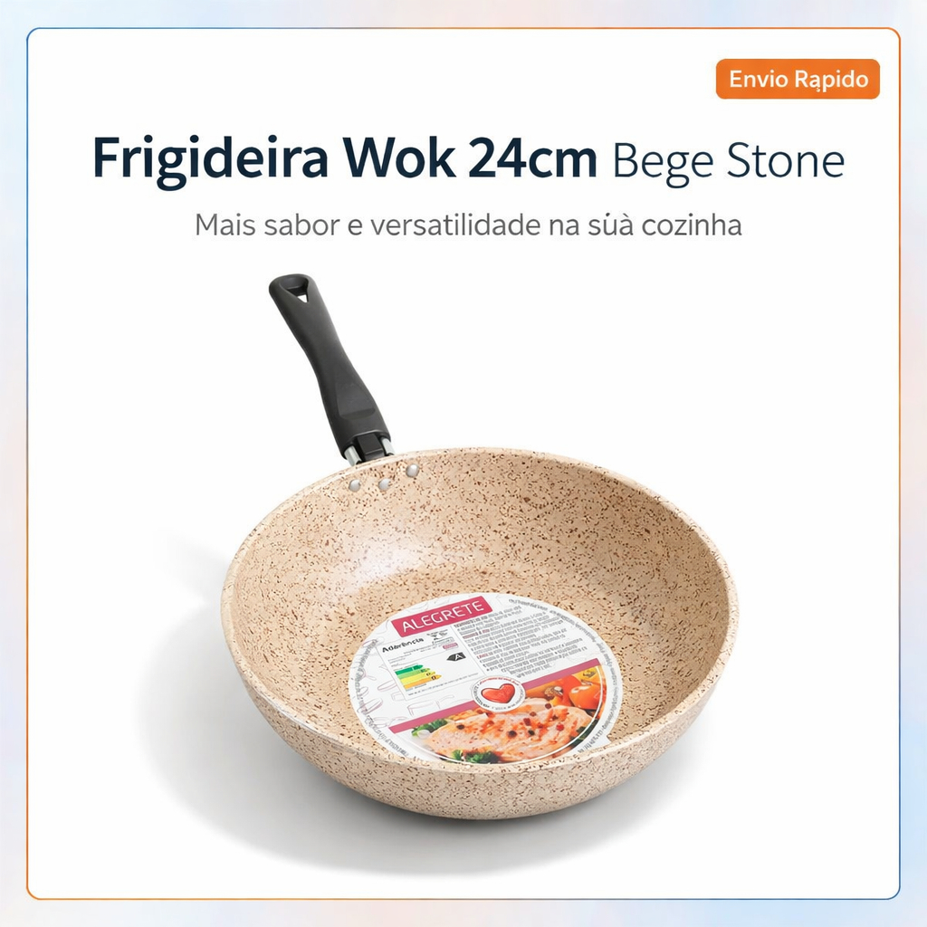 Imagem Frigideira Profissional Antiaderente Wok 24cm Bege Stone Panela Carne Peixe Yakissoba