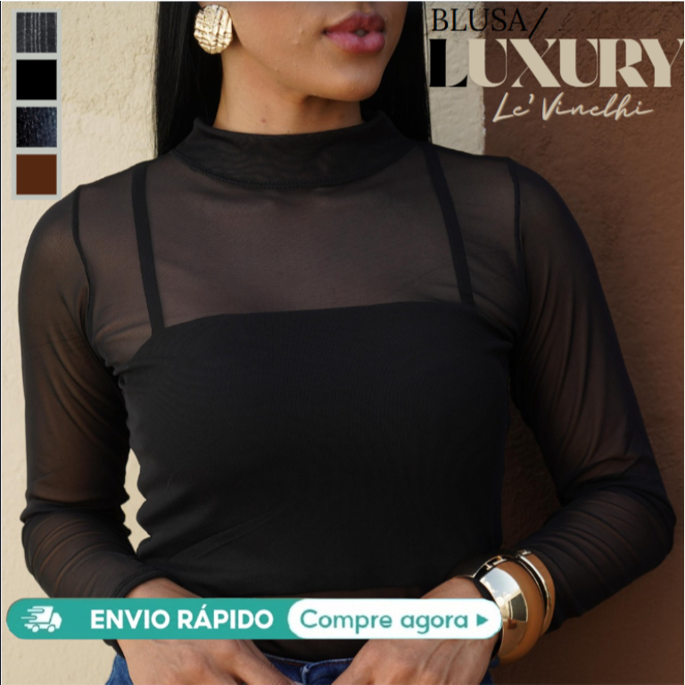 Gola Simulada Blusa / Feminina de Malha Transparente Sem Sutiã Moda Casual Tendencia 2026 / m - g -Plus Size