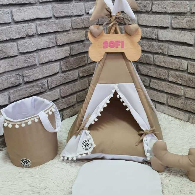 Toca Para Pet Cabana Cães e Gatos Cesto Organizador de Brinquedos Almofada de Ossinho Placa Personalizao