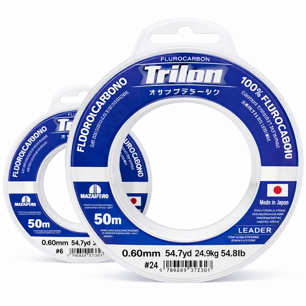Linha De Pesca Mazzaferro Trilon 100% FluorCarbono 0.60mm 25kg Baixa Mémoria Transparente | Espessuras A Escolher