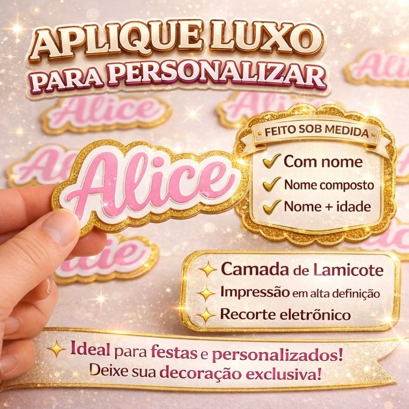 Kit Aplique Luxo Para Personalizar Lamicote | Nome e Idade | Decoração Festa Infantil Lembrancinha Menino Menina