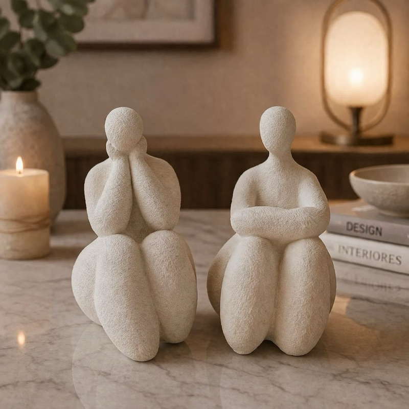 Estatueta Casal Escultura Decorativa - Estatueta - Decoração em Gesso Botero Promoção Peças de Luxo