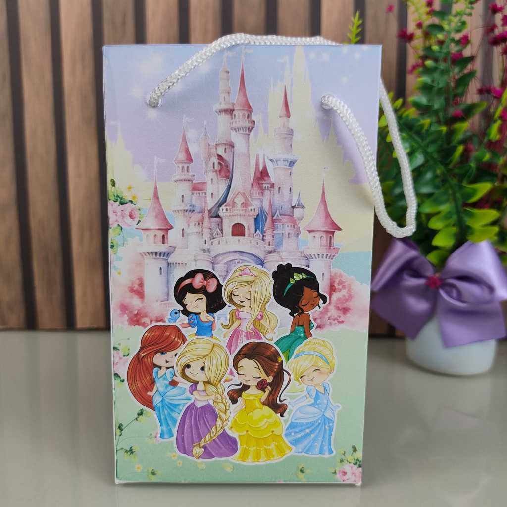 Sacolinha Surpresa Princesa Disney Aquarela Lembrancinha  Tamanho P 16x9,5cm  |
