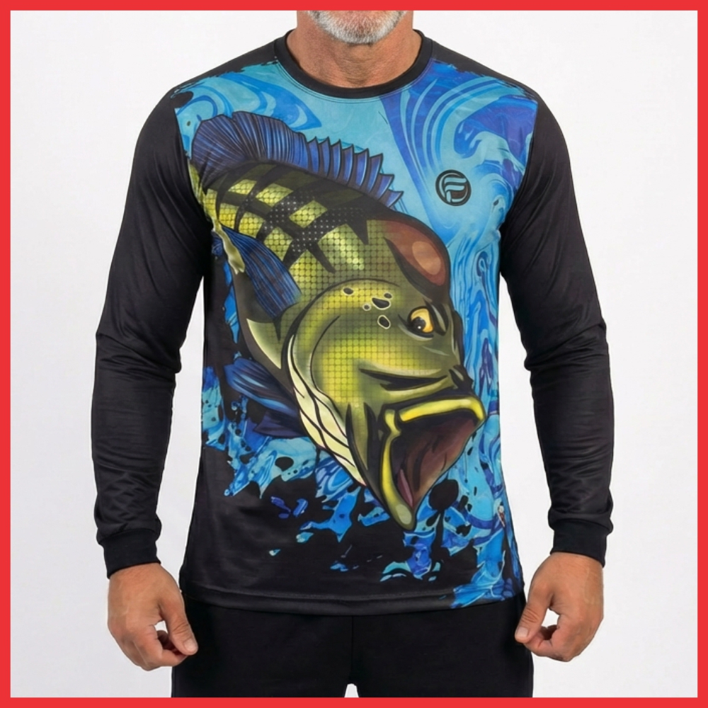 Camisa de Pesca Proteção Solar Uv50 Blusa Com Tecido Dry fit Camiseta Peixe DE Pescaria