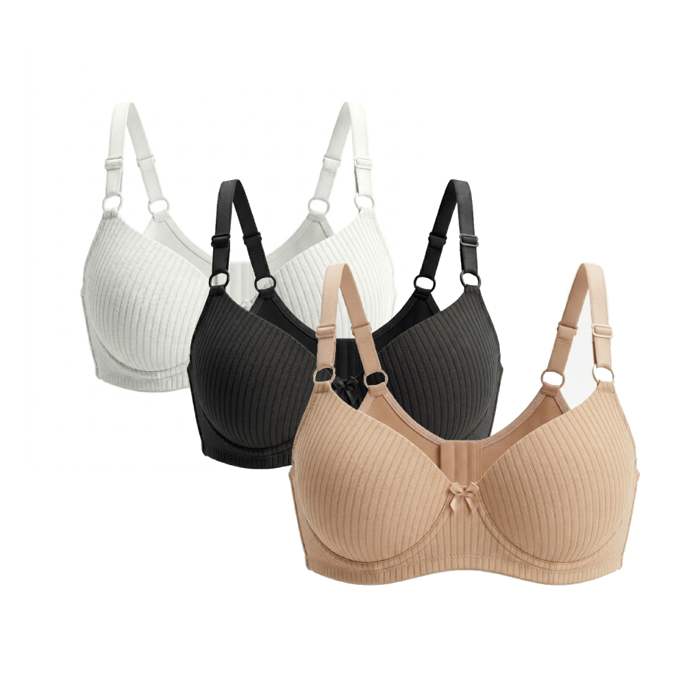 Kit 3 ou 2 Sutiã Plus Size com Bojo e Aro Reforçado Canelado Alça Regulável Confortável Sustentação