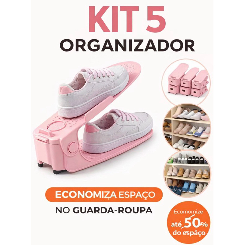 5 Suporte Organizador de Calçados Ajustável – Economize Espaço no Guarda-Roupa
