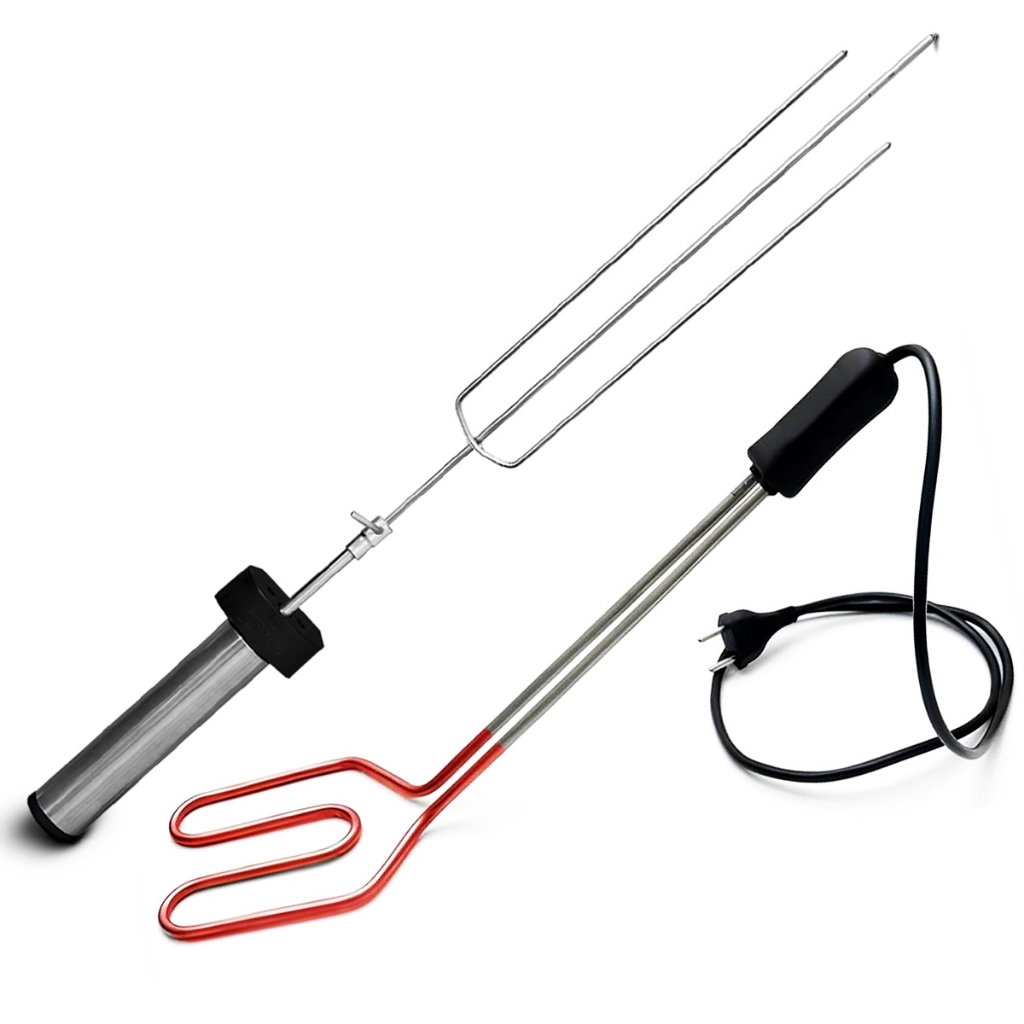 Kit Espeto Giratório 3 Hastes + Acendedor Elétrico 220v + Pilhas AA ST Indústria Brasero