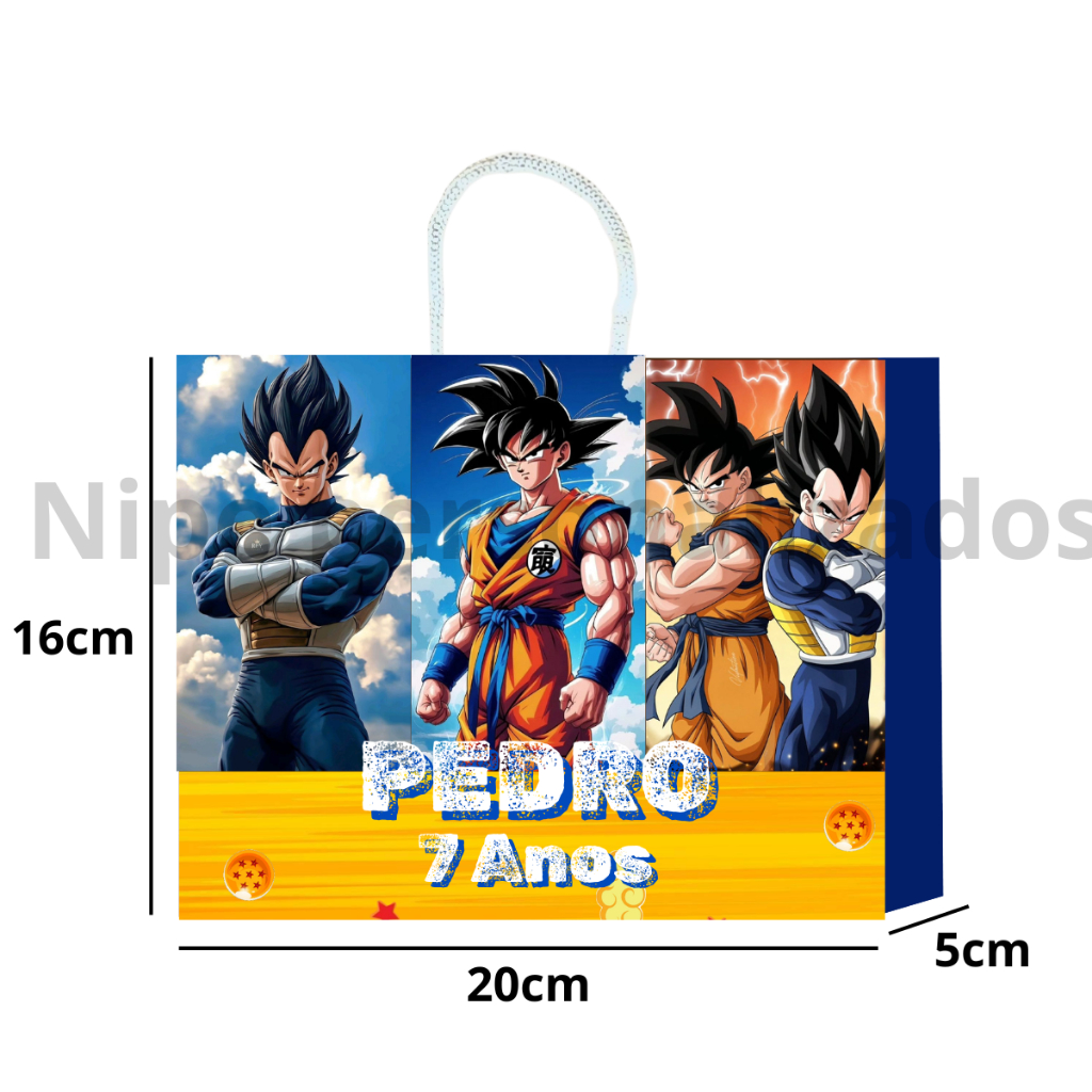 Sacolinha Surpresa Dragon Ball Goku Vegeta 20x16x5  Aniversario lembrancinha Sacola personalizada ( PRÉ MONTADO )