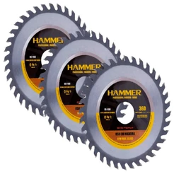 Kit 3 Peças Discos De Serra Circular Hammer 4.3/8 X 36 Dentes Para Madeira