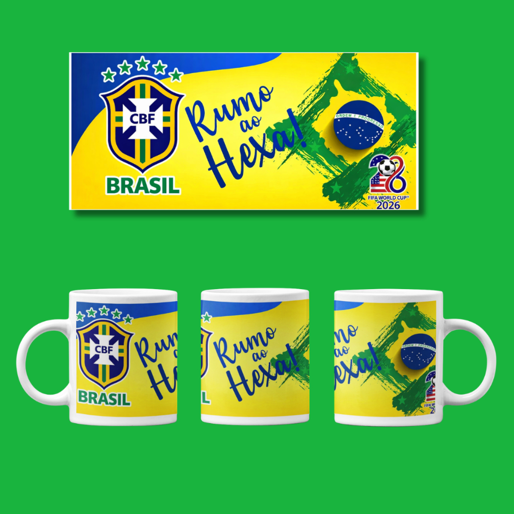 Caneca De Ceramica Rumo Ao Hexa Copa do Mundo 2026 Torcedor Brasil Seleceção Colecionável Com Brinde
