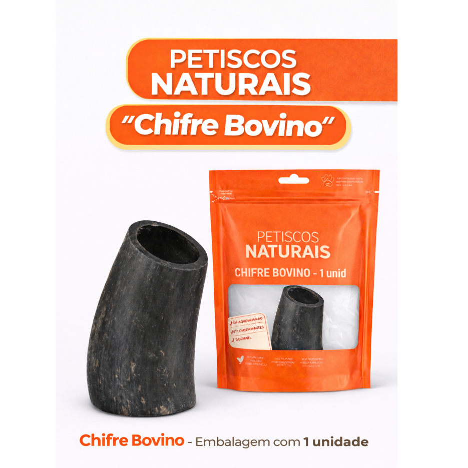 Petisco Chifre Bovino 100% Natural  Mordedor Natural Para Caes anti-estresse  Embalagem C/ 1 UNIDADE
