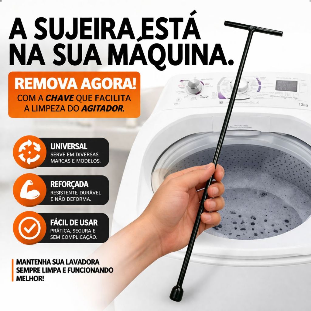 Imagem Chave T Longa 10mm 48CM Agitador Electrolux/Brastemp/Consul Universal 48/62cm