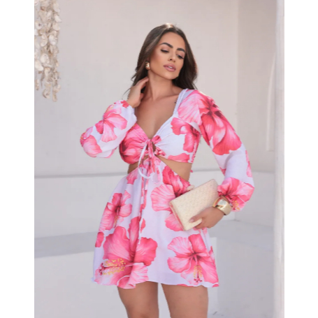 Macaquinho Feminino Estampado Farm Inspiração Manga Longa