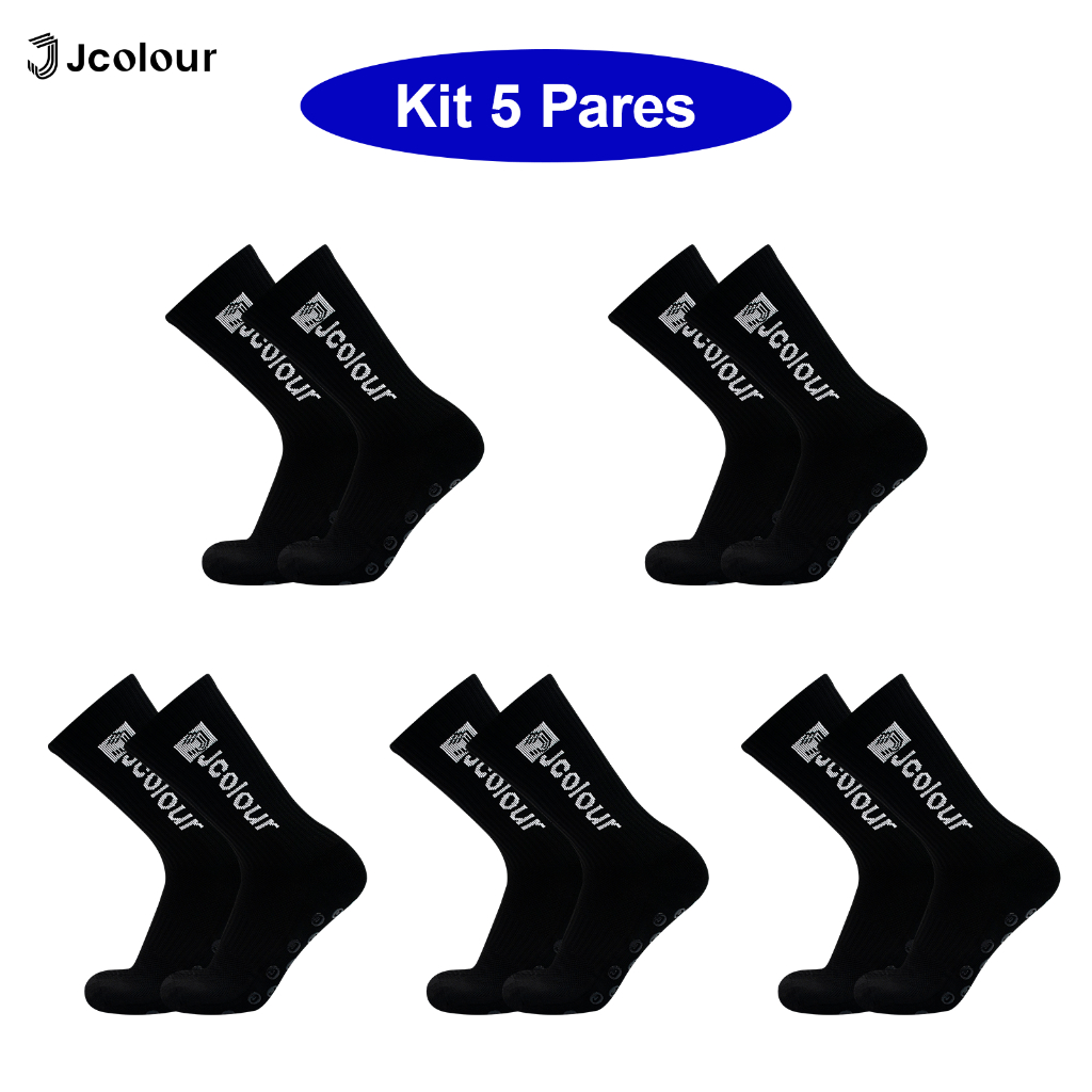 Jcolour Kit 5 Meias de Futebol Profissionais Antiderrapantes Basquetebol Esportivas Futebol Meias