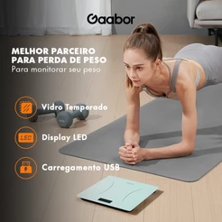 Gaabor Balança Digital até 180kg LED HD Vidro Temperado USB para Casa e Banheiro Verde GWS-M03A