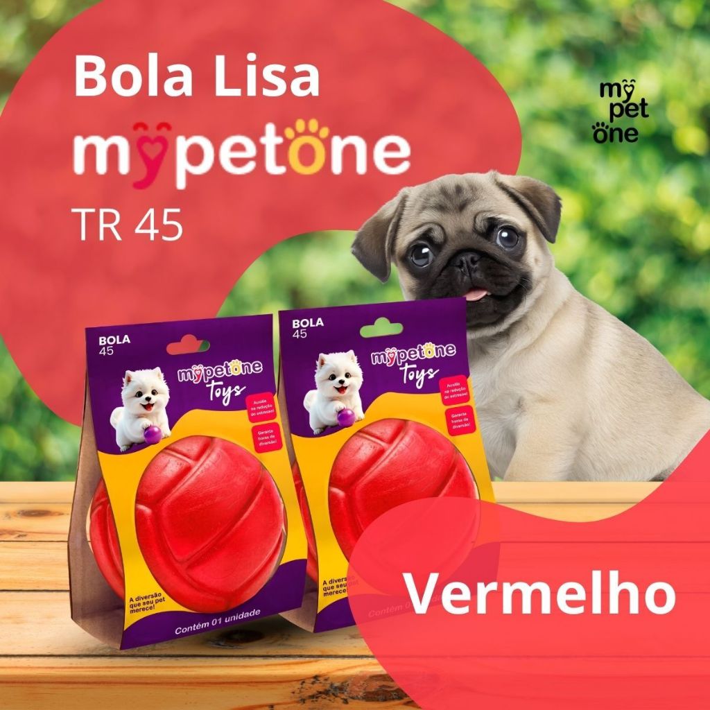 2 Bola Lisa MACIÇA MyPetOne Vermelha 45mm Brinquedo RESISTENTE Para Cães