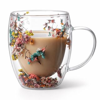 Vittak Caneca Parede Dupla de Vidro Florida 350ml para Bebidas Café Chá Expresso Xícara I…