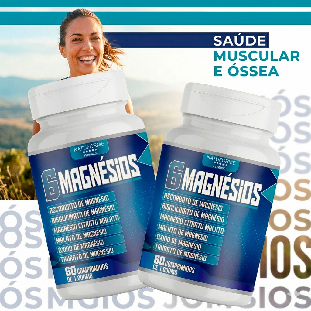 Detalhes do 06 Magnésio 60 Comprimidos 1000mg Composição Completa 6 em 1