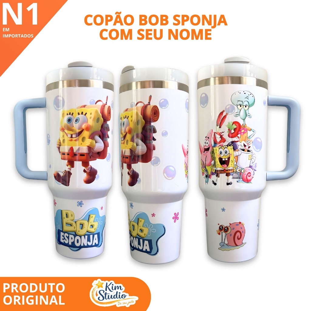 Copão Copo Térmico Garrafa Personalizado do BobEsponja · Com seu NOME 1200ML